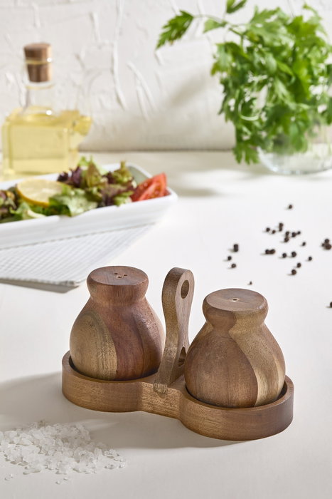 Hermia Juego de Saleros de Madera de Acacia, 2 Piezas, Elegantes y Sofisticados para tu Mesa